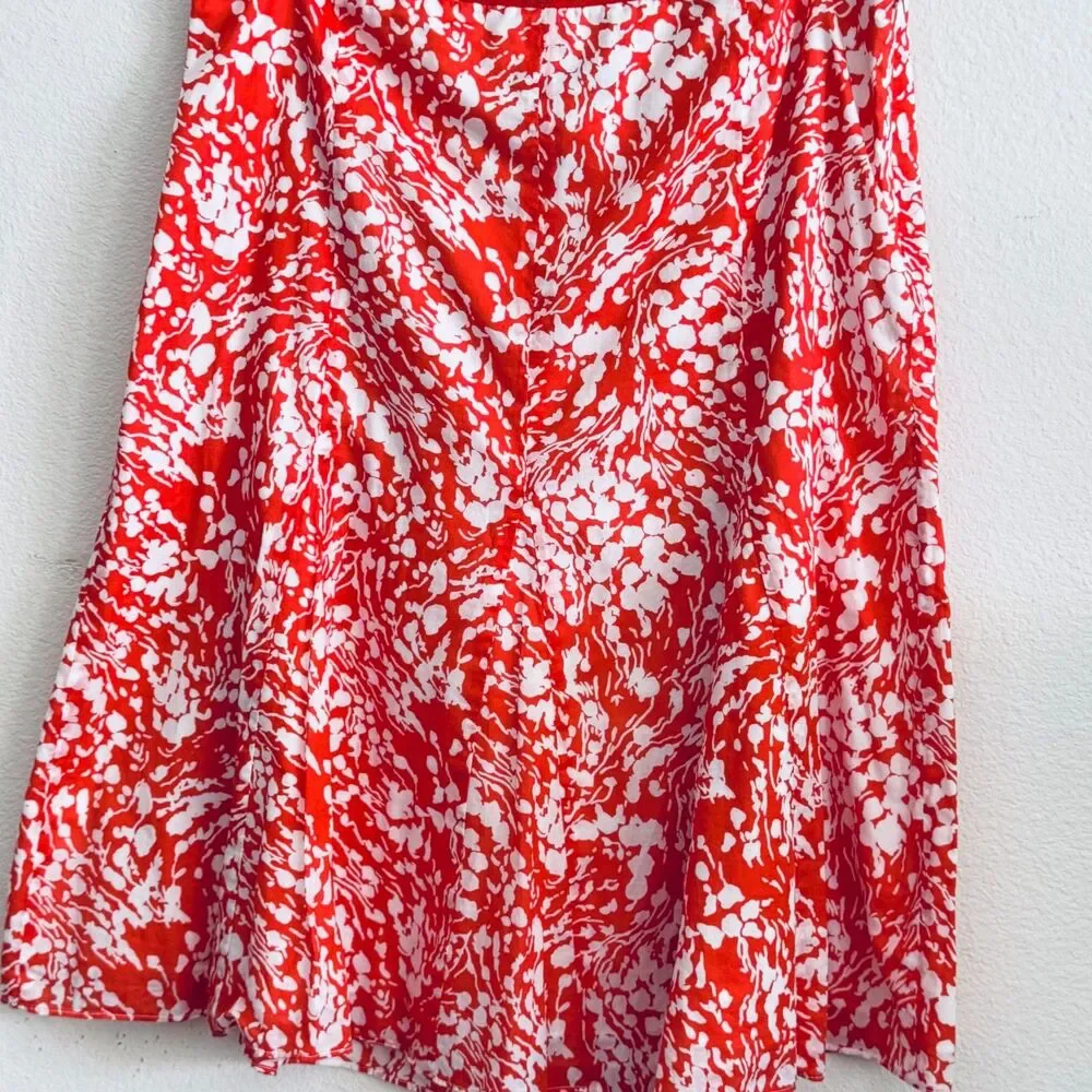 Talbots Linen Cotton A-Line Skirt Orange White Abstract Floral Size 14